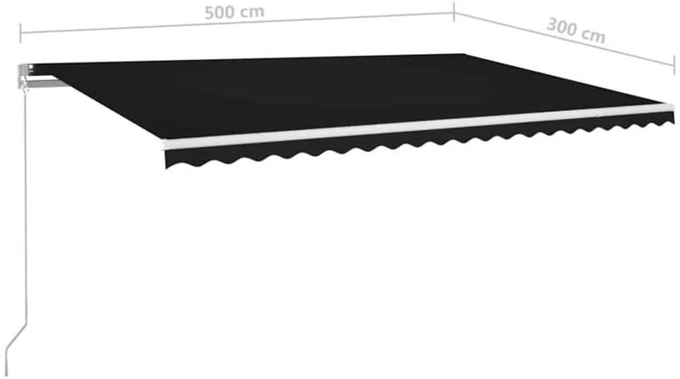 Rankiniu būdu ištraukiama markizė su LED, antracito, 500x300cm