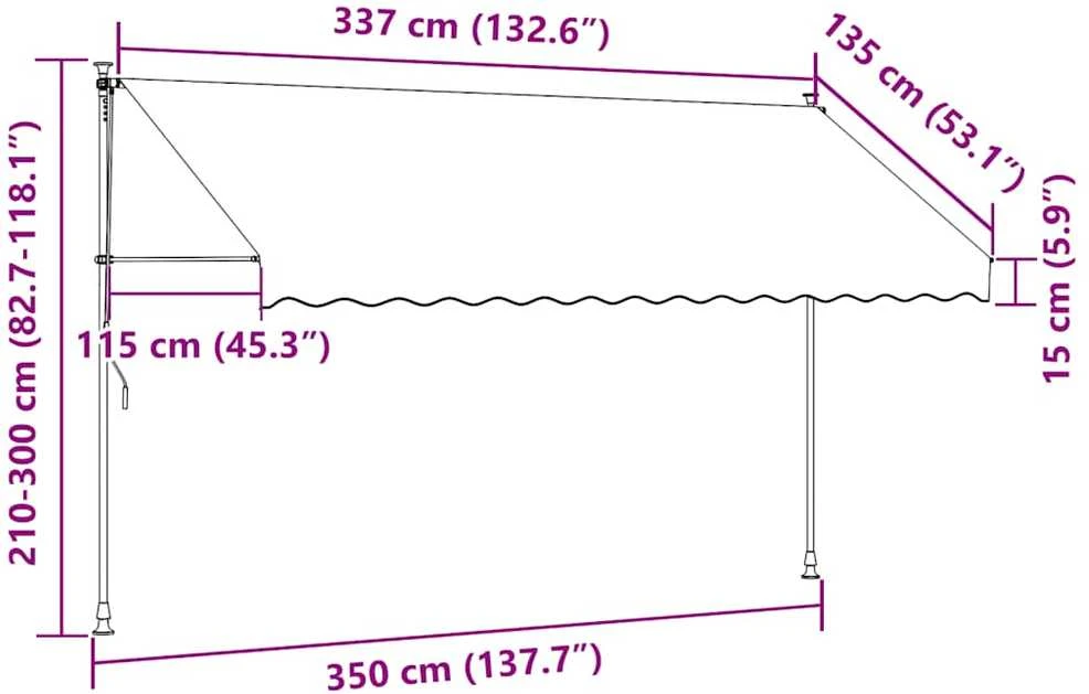 Rankiniu būdu ištraukiama markizė su LED, antracito, 350cm