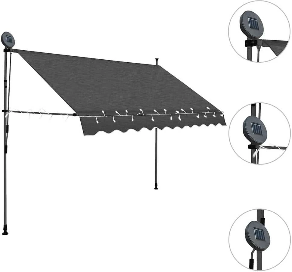 Rankiniu būdu ištraukiama markizė su LED, antracito, 250cm