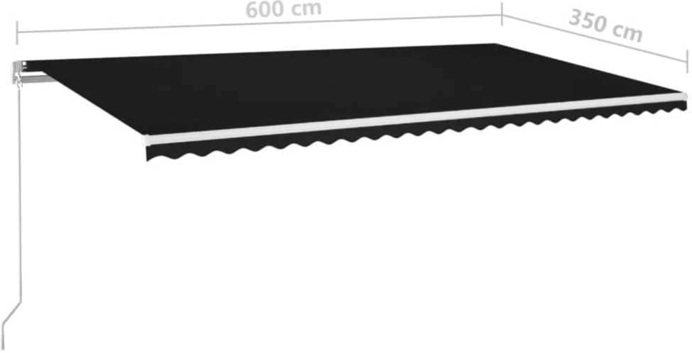 Rankiniu būdu ištraukiama markizė su LED, antracito, 600x350cm