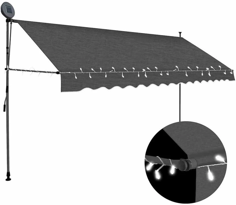Rankiniu būdu ištraukiama markizė su LED, antracito, 350cm