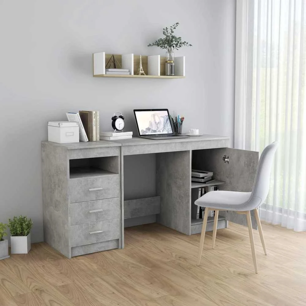 Rašomasis stalas, betono pilkas, 140x50x76cm, apdirbta mediena