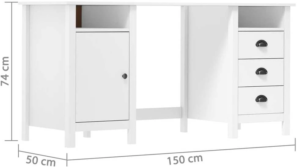 Rašomasis stalas Hill, baltas, 150x50x74cm, pušies masyvas