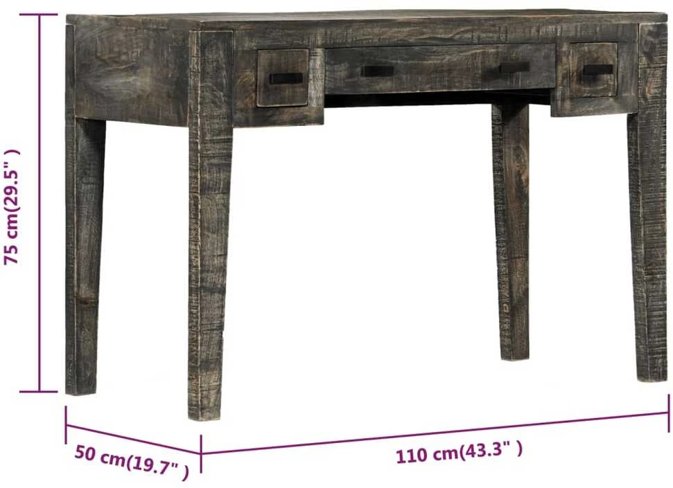 Rašomasis stalas, juodos sp., 110x50x75 cm, mango med. masyvas