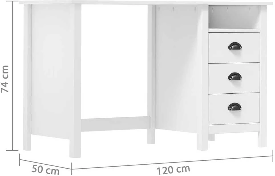 Rašomasis stalas su 3 stalčiais Hill, 120x50x74cm, pušis