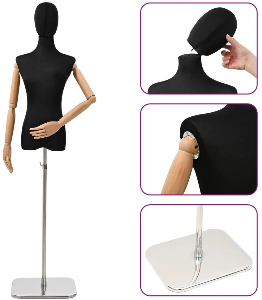Reguliuojamas manekenas 165-213 cm su baze Moteris PP Juoda