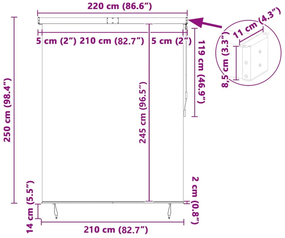 Roletas Oranžinė ir ruda 220 x 250 cm Audinys ir aliuminis