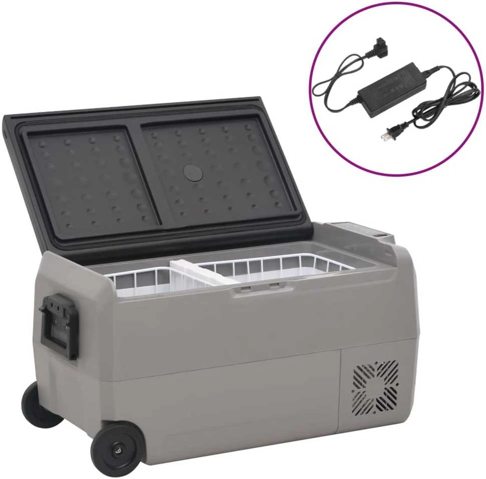 Šaltdėžė su ratukais ir adapteriu, juoda ir pilka, 36l, PP/PE