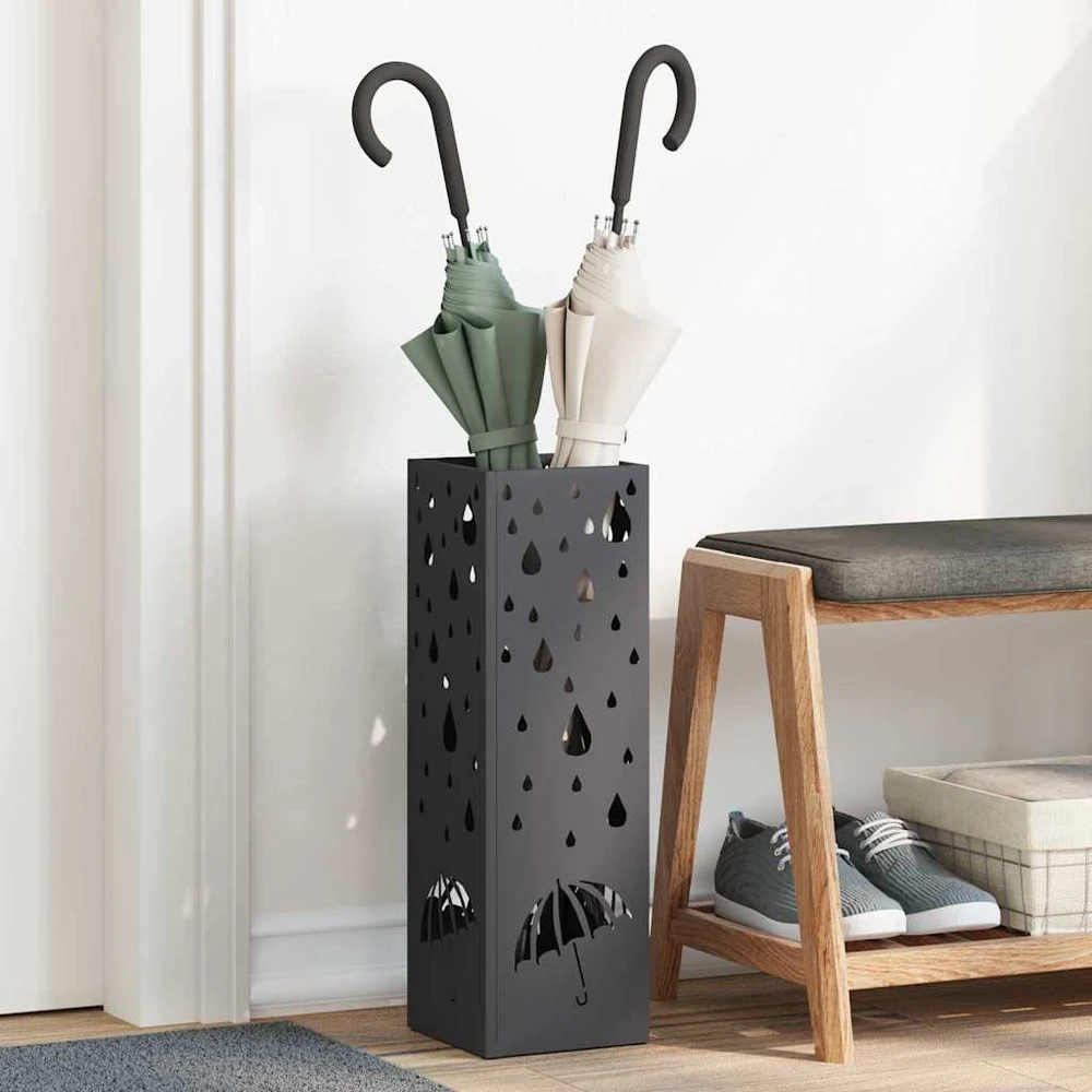 Lietaus skėtis stovas Juoda 15,5 x 15,5 x 49 cm Plienas