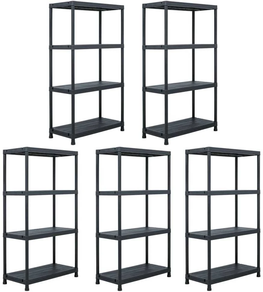 Sandėliavimo lentynos, 5vnt., juodos, 60x30x138cm, plastikas