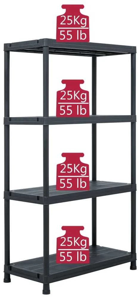 Sandėliavimo lentynos, 5vnt., juodos, 60x30x138cm, plastikas