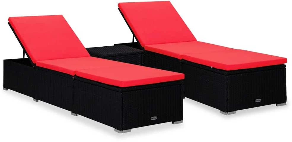 Sofa Saulės gultai su arbatos staliuku, 3 dalių, juodi, poliratanas