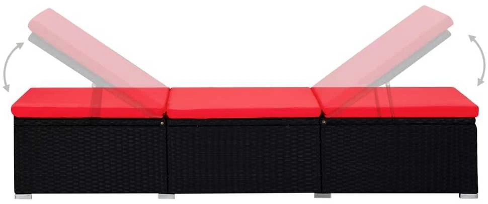 Sofa Saulės gultai su arbatos staliuku, 3 dalių, juodi, poliratanas