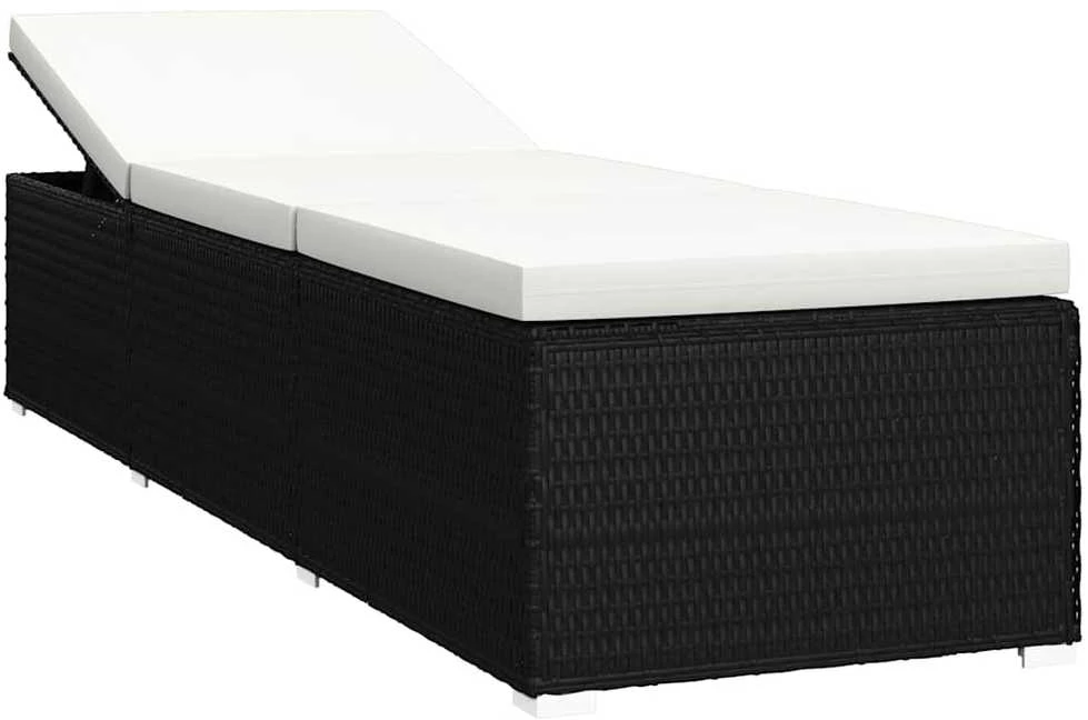 Sofa Saulės gultai su arbatos staliuku, 3 dalių, juodi, poliratanas