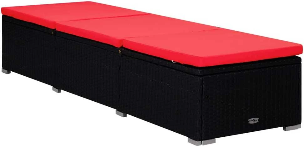 Sofa Saulės gultai su arbatos staliuku, 3 dalių, juodi, poliratanas