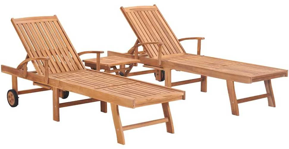 Sofa Saulės gultai su staliuku, 2vnt., tikmedžio medienos masyvas