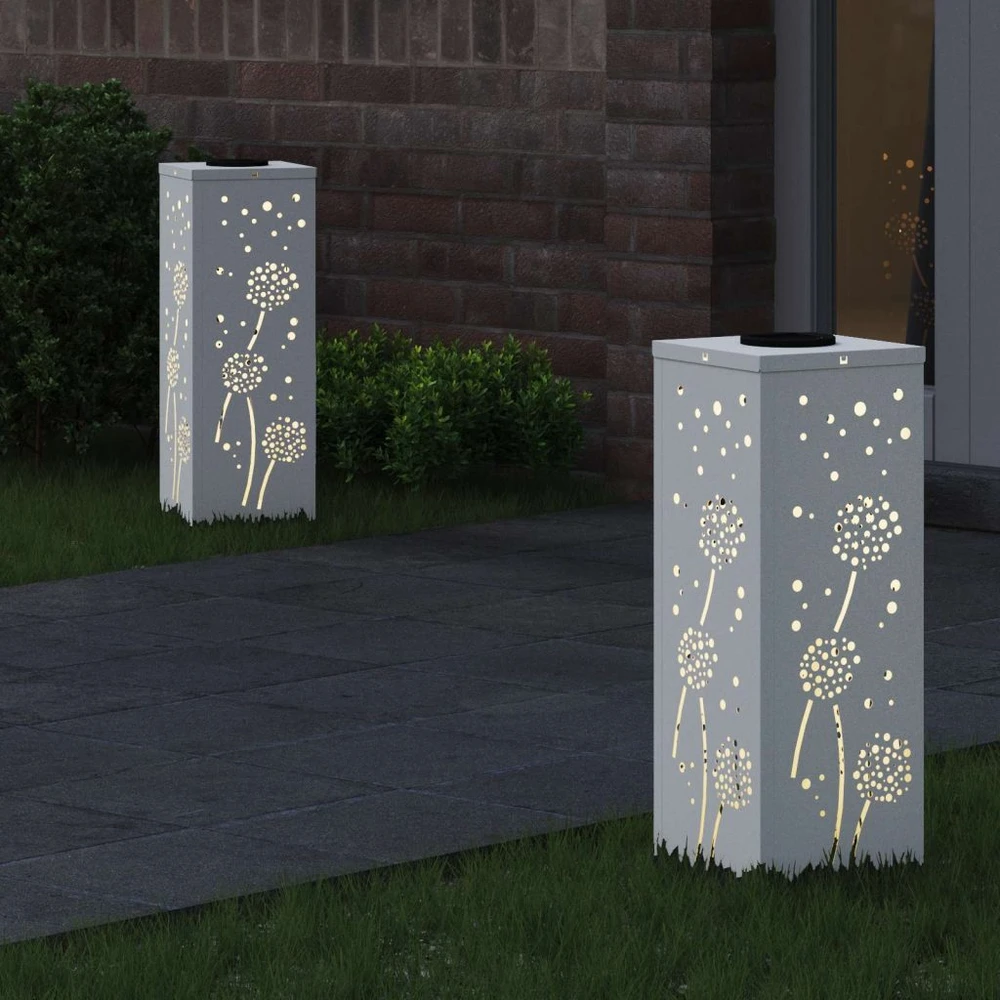 Saulės LED šaligatvio šviesa 2 vnt. Šilta balta 18 x 18 x 50 cm