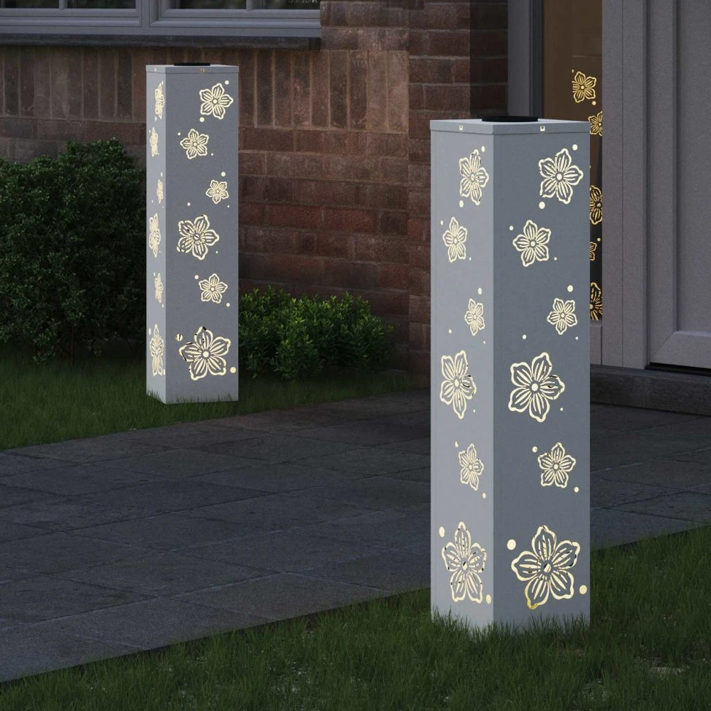 Saulės LED šaligatvio šviesa 2 vnt. Šilta balta 18 x 18 x 80 cm