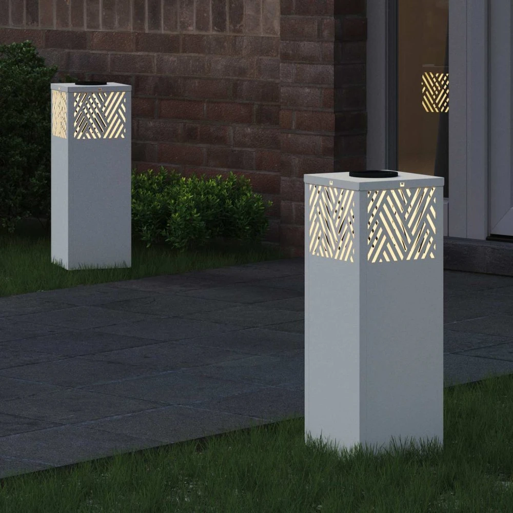 Saulės LED šaligatvio šviesa 2 vnt. Šilta balta 18 x 18 x 50 cm