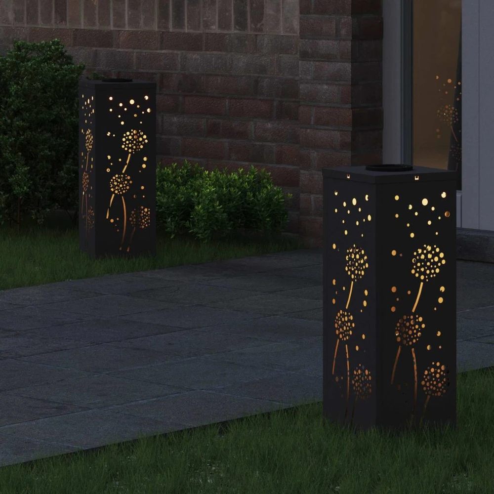 Saulės LED šaligatvio šviesa 2 vnt. Šilta balta 18 x 18 x 50 cm