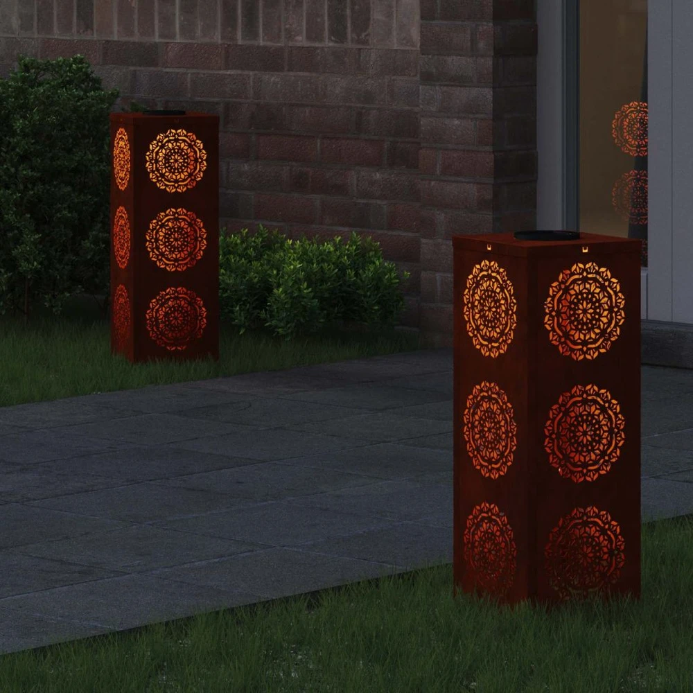 Saulės LED šaligatvio šviesa 2 vnt. Šilta balta 18 x 18 x 50 cm