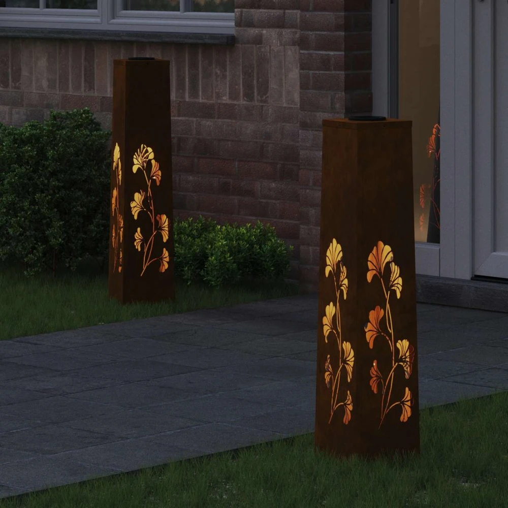 Saulės LED šaligatvio šviesa 2 vnt. Šilta balta 18 x 18 x 80 cm