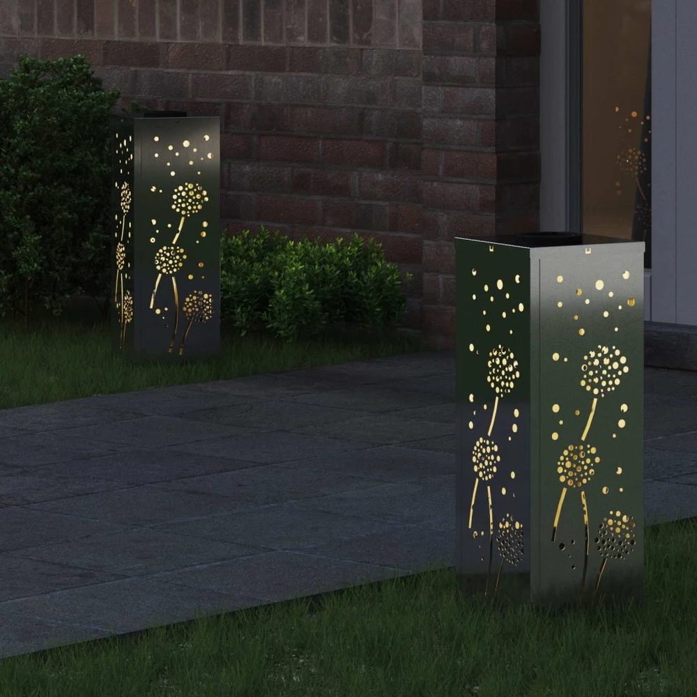 Saulės LED šaligatvio šviesa 2 vnt. Šilta balta 18 x 18 x 50 cm