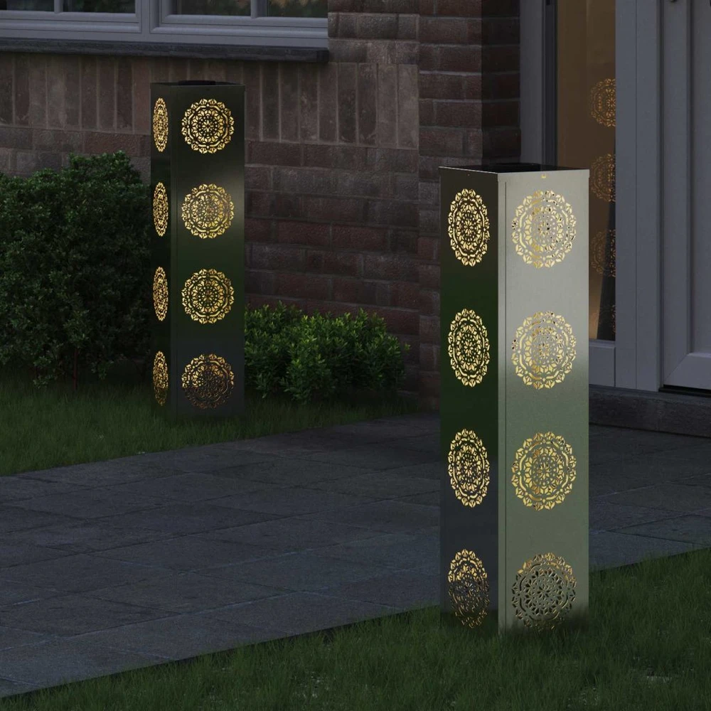 Saulės LED šaligatvio šviesa 2 vnt. Šilta balta 18 x 18 x 80 cm