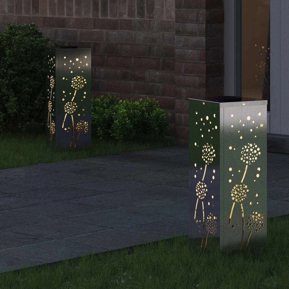 Saulės LED šaligatvio šviesa 2 vnt. Šilta balta 18 x 18 x 50 cm