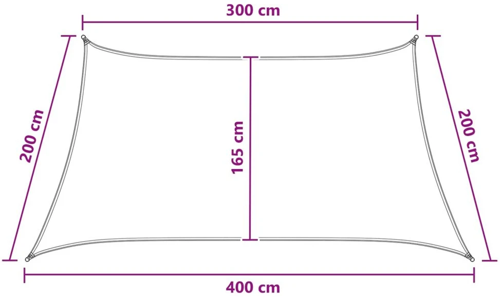 Saulės šešėlio audinys 3 / 4 x 2 m HDPE Stačiakampio