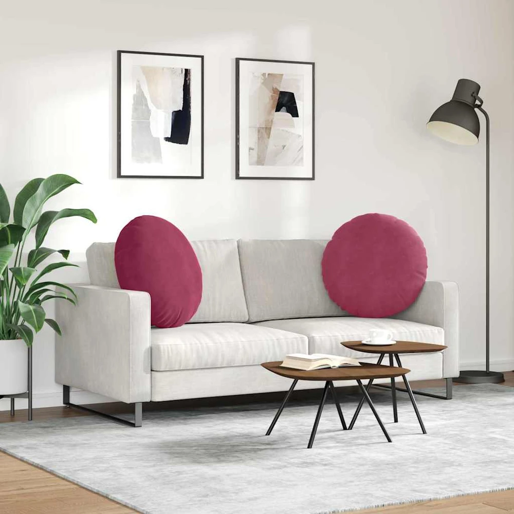 Sėdynių pagalvėlės 2 vnt. Aksomas Vyno raudona Ø60 x 21 cm