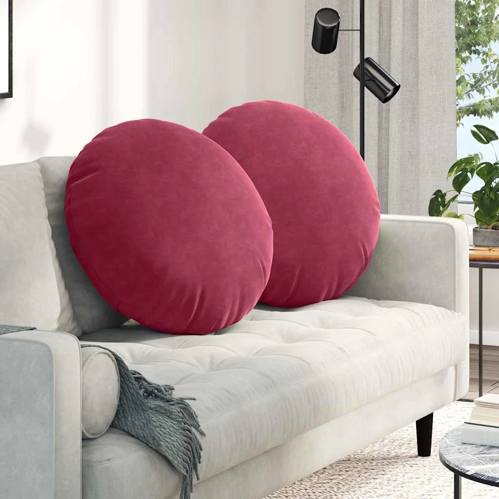 Sėdynių pagalvėlės 2 vnt. Aksomas Vyno raudona Ø60 x 21 cm