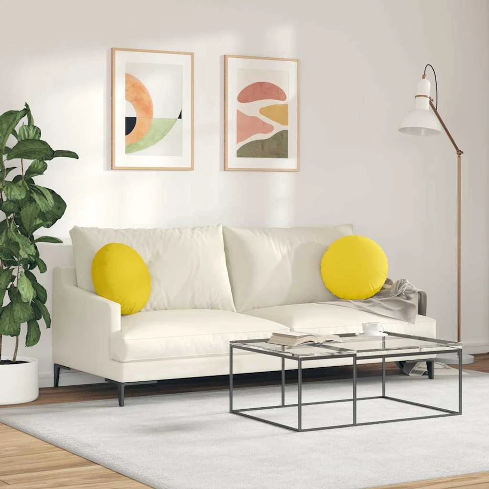 Sėdynių pagalvėlės 2 vnt. Audinys Šviesi geltona Ø40 x 13 cm