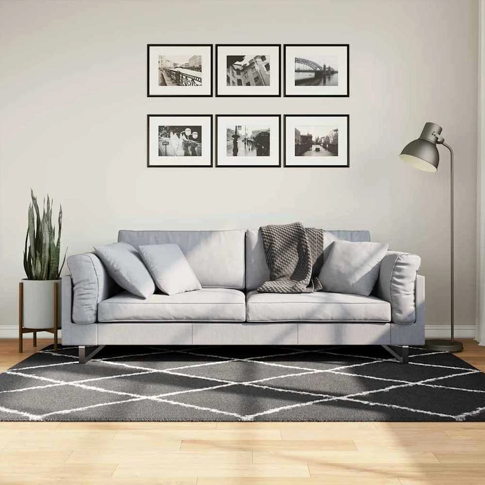 Shaggy tipo kilimas, juodas ir kreminis, 140x200cm