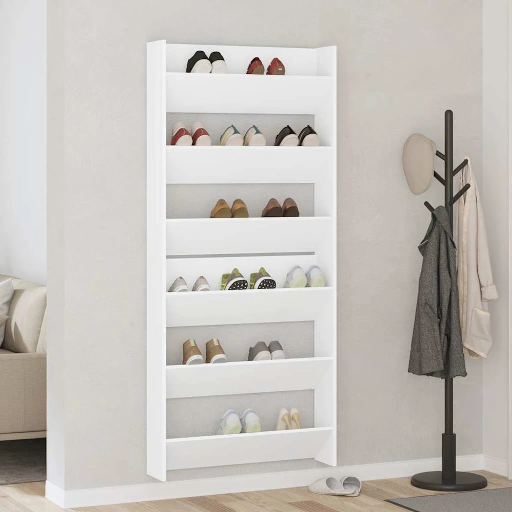 Sieninės spintelės batams, 2vnt., baltos, 80x18x90cm, MDP