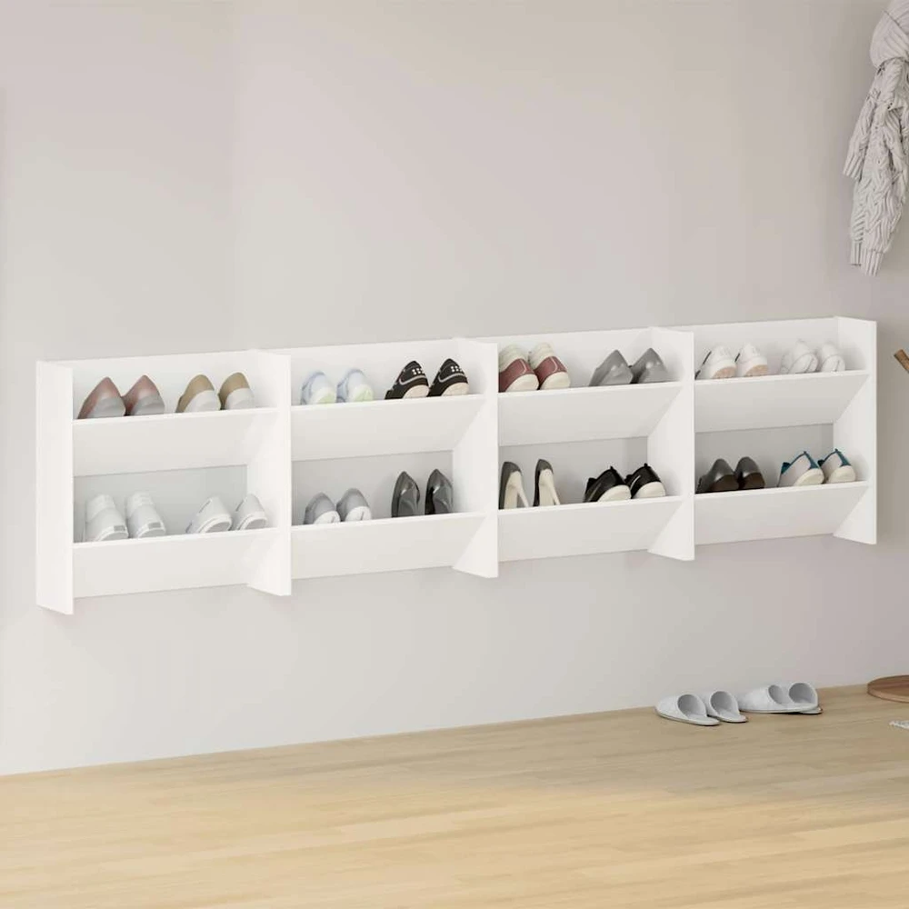 Sieninės spintelės batams, 4vnt., baltos, 60x18x60cm, MDP