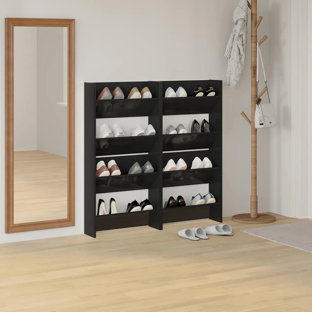 Sieninės spintelės batams, 4vnt., juodos, 60x18x60cm, mediena