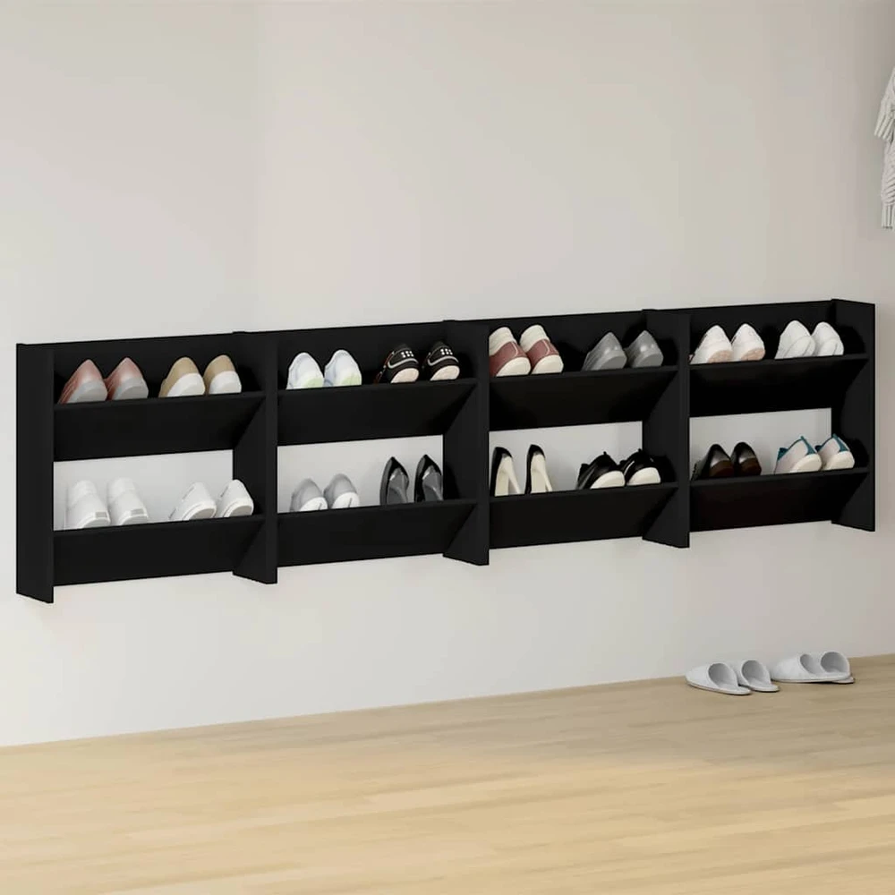 Sieninės spintelės batams, 4vnt., juodos, 60x18x60cm, mediena
