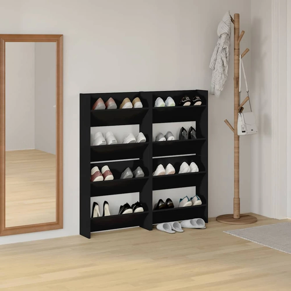 Sieninės spintelės batams, 4vnt., juodos, 60x18x60cm, mediena