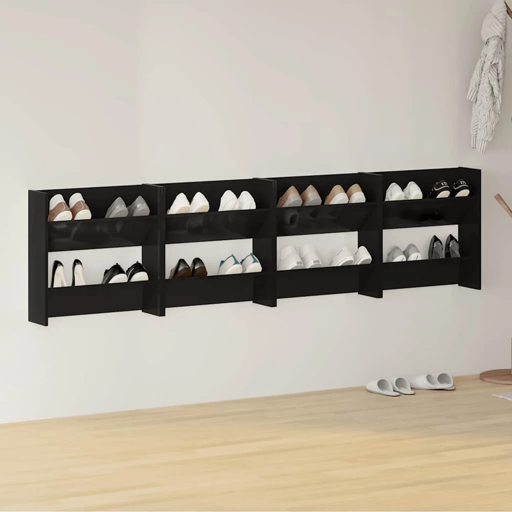 Sieninės spintelės batams, 4vnt., juodos, 60x18x60cm, mediena