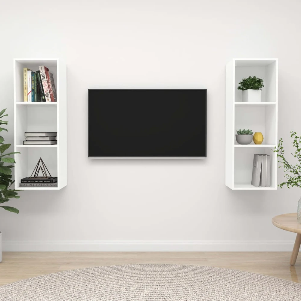 TV staliukas Sieninės televizoriaus spintelės, 2vnt., baltos, MDP