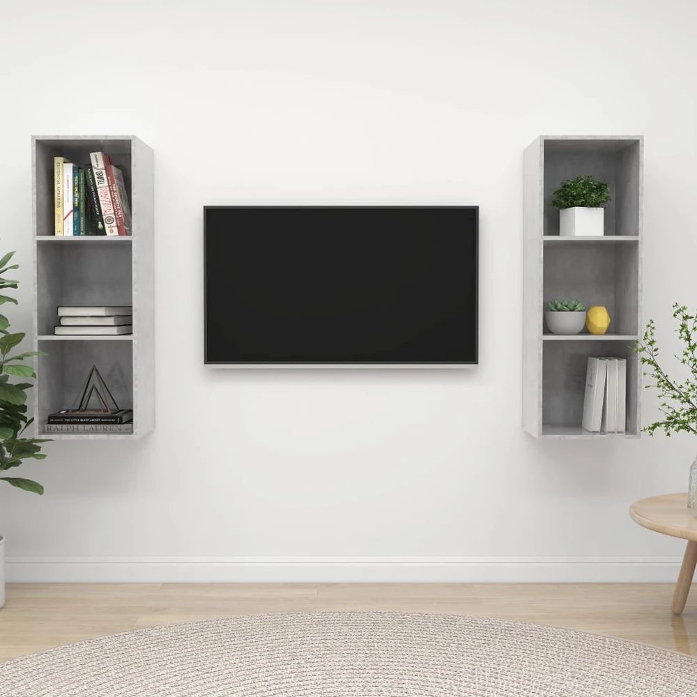 TV staliukas Sieninės televizoriaus spintelės, 2vnt., betono pilkos, MDP