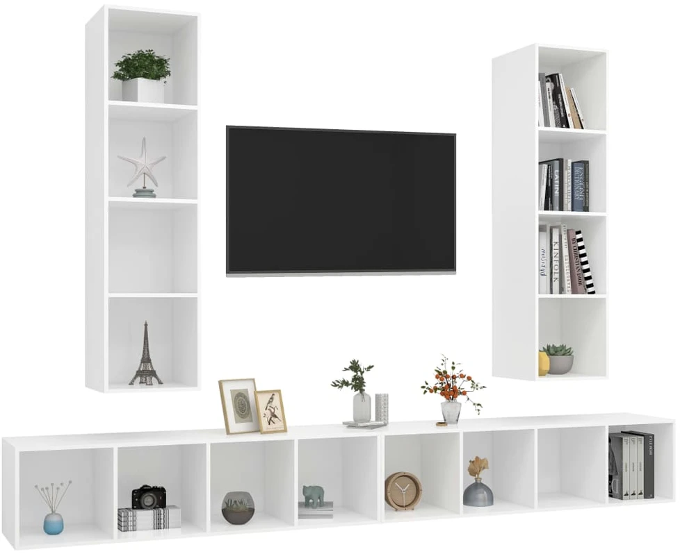 TV staliukas Sieninės televizoriaus spintelės, 4vnt., baltos, mediena