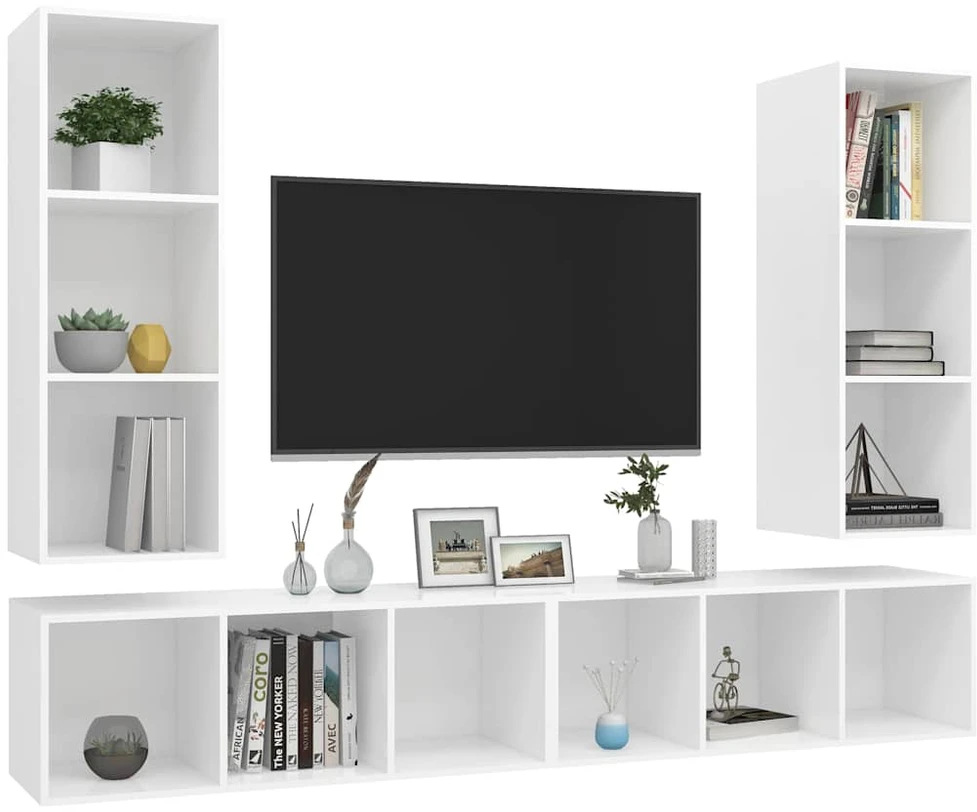 TV staliukas Sieninės televizoriaus spintelės, 4vnt., baltos, MDP