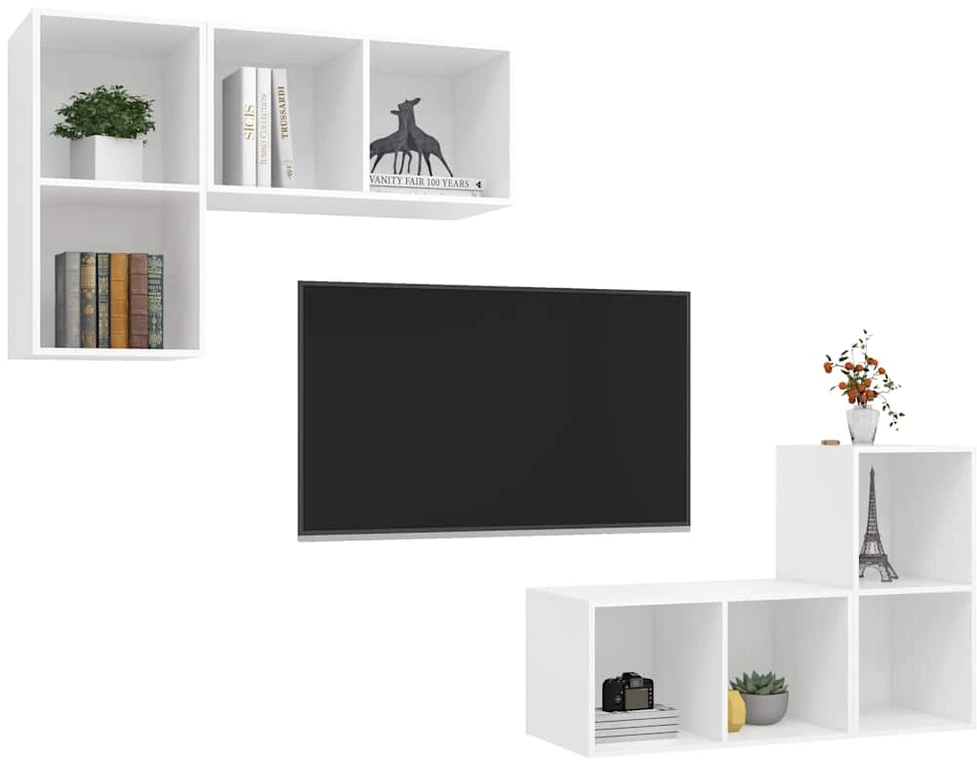TV staliukas Sieninės televizoriaus spintelės, 4vnt., baltos, mediena