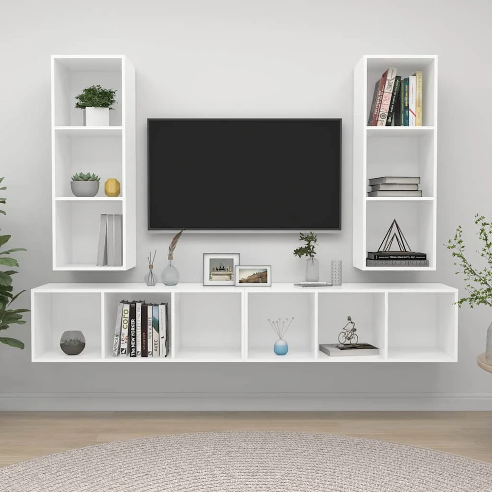 TV staliukas Sieninės televizoriaus spintelės, 4vnt., baltos, MDP