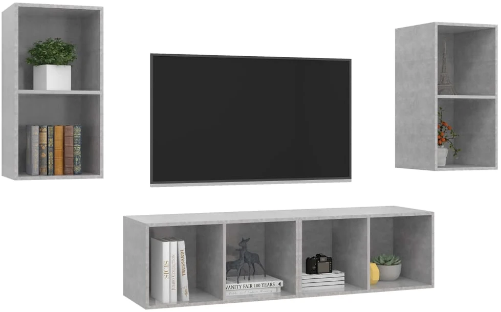 TV staliukas Sieninės televizoriaus spintelės, 4vnt., betono, mediena