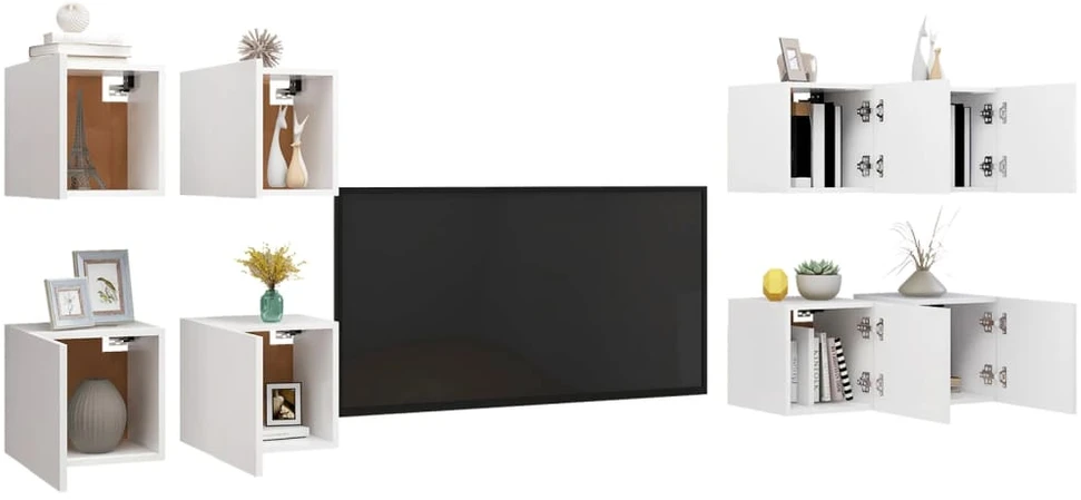TV staliukas Sieninės televizoriaus spintelės, 8vnt., baltos, 30,5x30x30cm