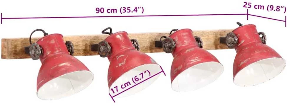 Sieninis šviestuvas, baltintas raudonas, 90x25cm, 25W, E27