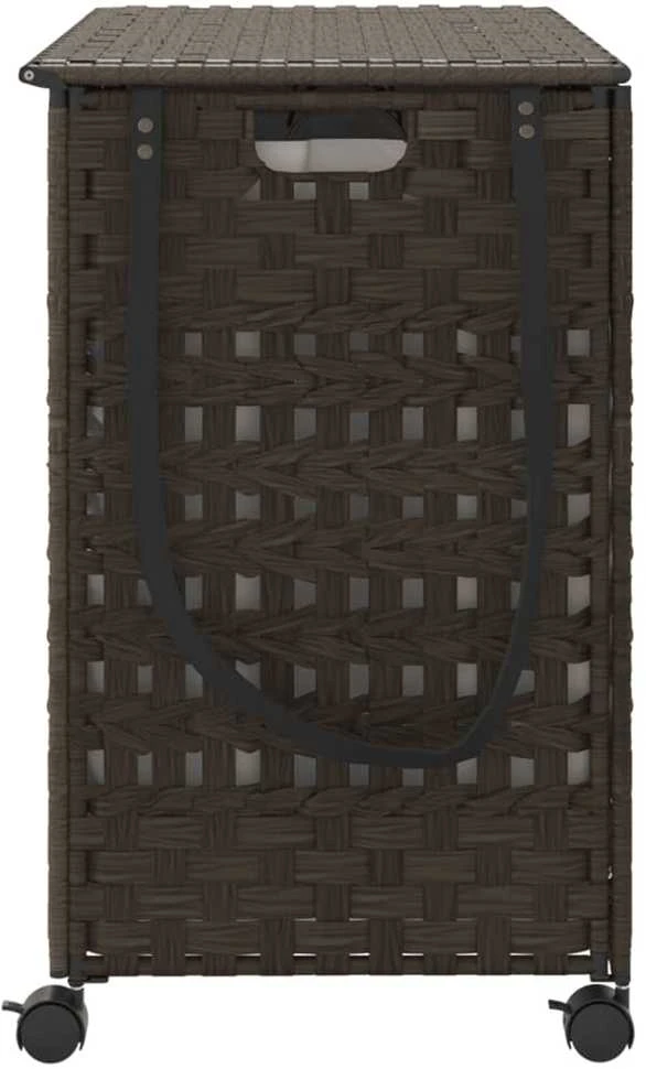 Skalbinių krepšys su ratukais, rudas, 66x35x60cm, ratanas